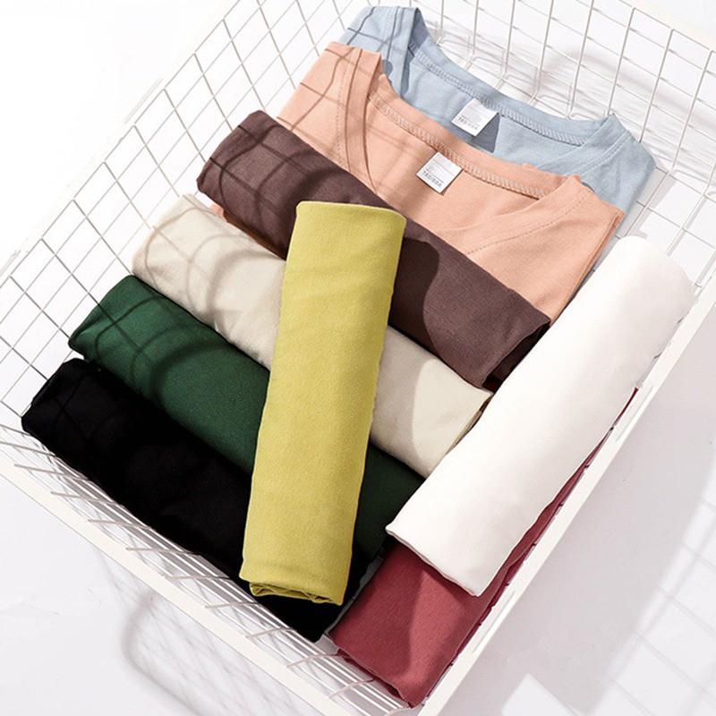 Áo thun cổ chữ V màu trơn tùy chọn thời trang cho nữ