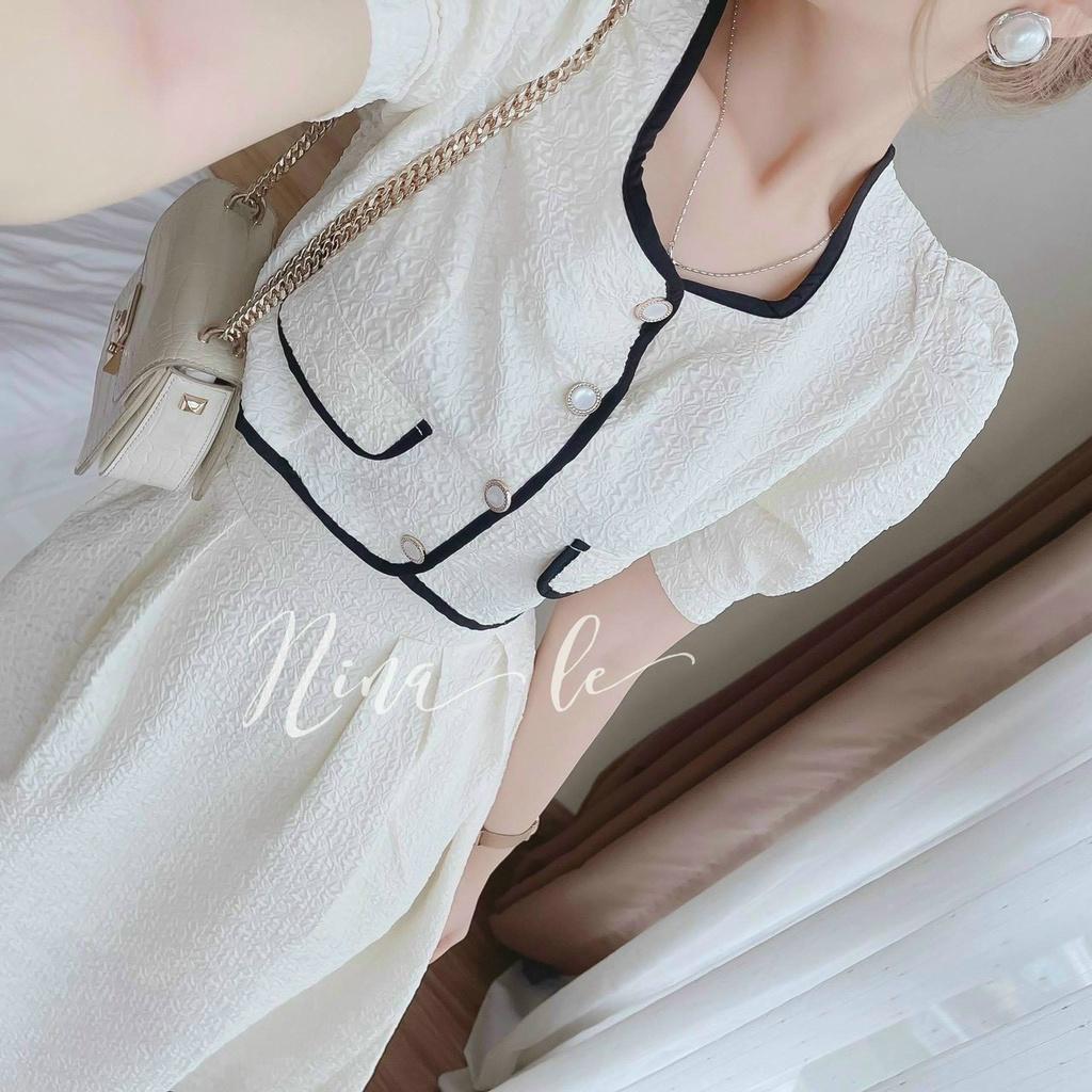 TTL SÉT ÁO TRẮNG CROPTOP VIỀN NÉ CÀI NÚT THẬT KÈM CHÂN VÁY XOÈ DÀI (VÁY CÓ LÓT)