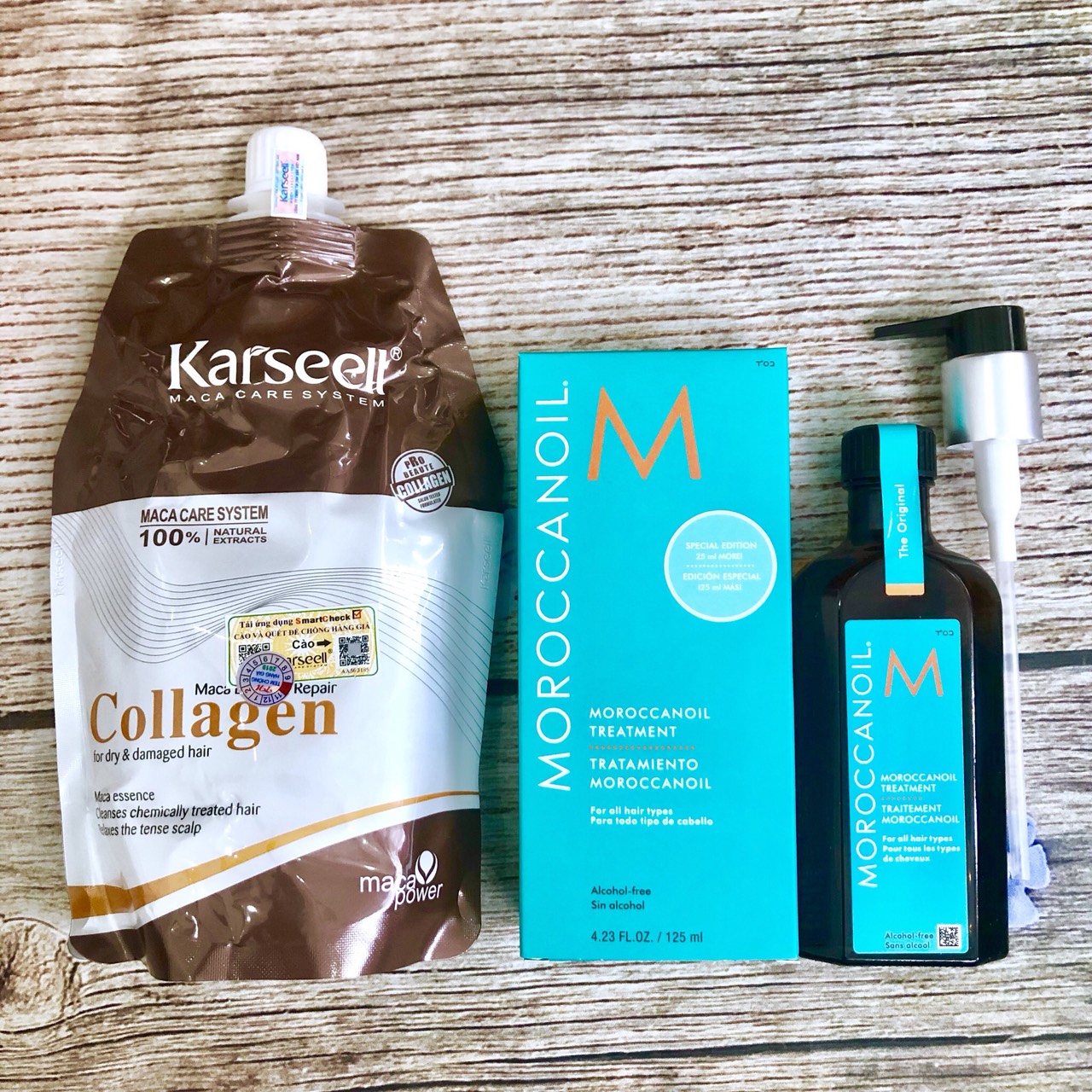 Combo túi ủ tóc Collagen Karseell 500ml tặng chai tinh dầu dưỡng tóc Moroccanoil Treatment 125ml - Chính hãng