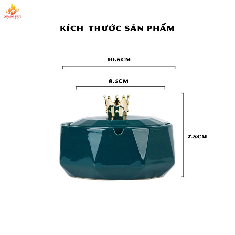 Gạt tàn thuốc dạng kim cương nắp đậy vương miệng gốm sứ men hỏa biến phong khách sang trọng