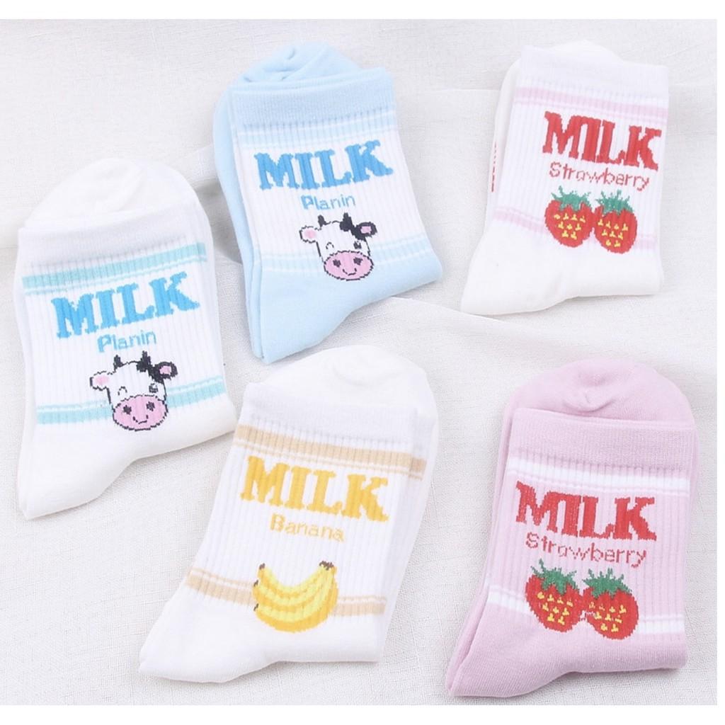 Tất Cổ Cao Nữ Trắng Họa Tiết MILK