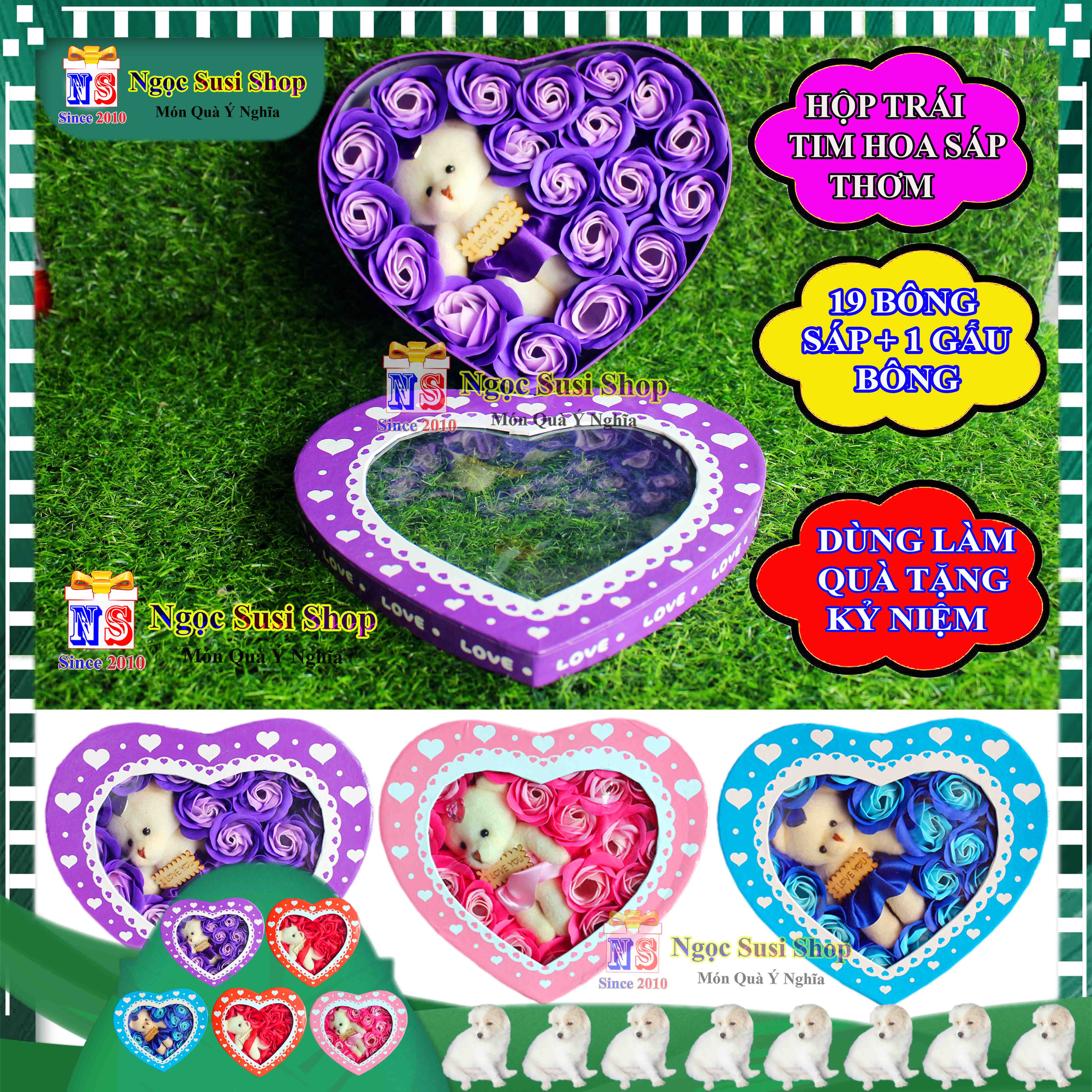 HỘP BÔNG HỒNG SÁP THƠM TRÁI TIM KÈM GẤU BÔNG SIÊU ĐẸP - HỘP QUÀ HOA SÁP THƠM