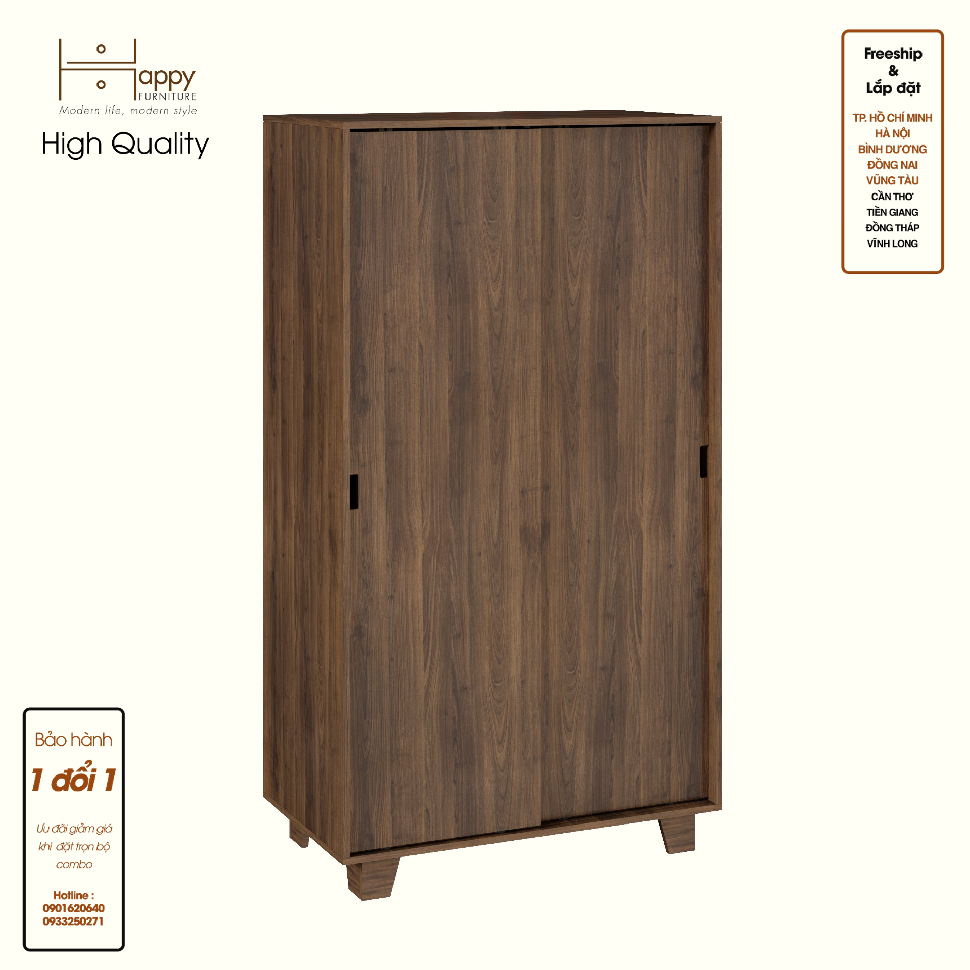 HAPPY FURNITURE , ALVA - Tủ quần áo 2 cửa lùa, TCL_041 , 100cm x 54cm x 180cm DxRxC