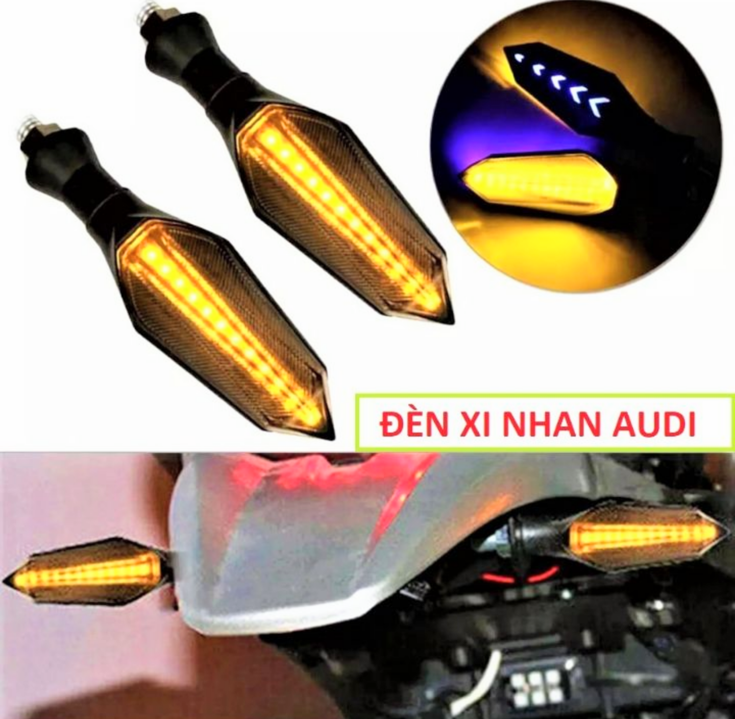 BỘ 2 ĐÈN LED XIN NHAN TÍN HIỆU CHẠY ĐUỔI AUDI LẮP CHO TẤT CẢ CÁC LOẠI XE MÁY CỰC ĐẸP HÀNG CHUẨN