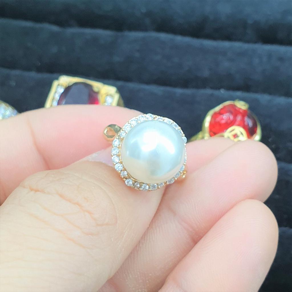 Nhẫn Đính Cầu Xoàn Dáng Tròn Cao Cấp- Nhẫn nữ dùng lâu dài tắm rửa thoải mái không phai màu