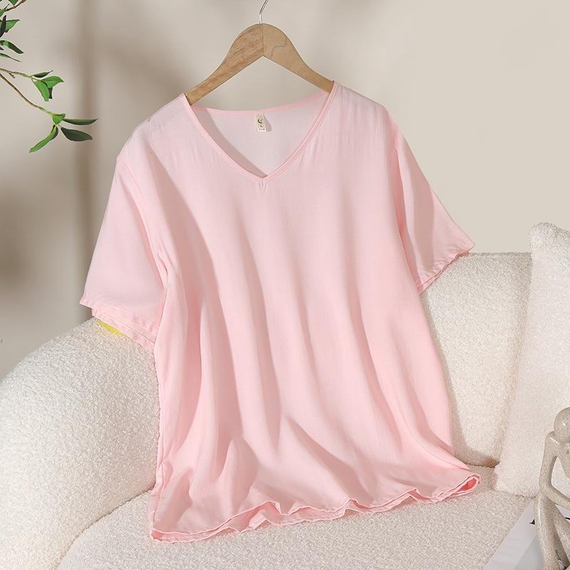 Áo ngắn tay mặc nhà vải Cotton lụa thoáng mát mềm mại, áo ngủ nữ mã VAA0439