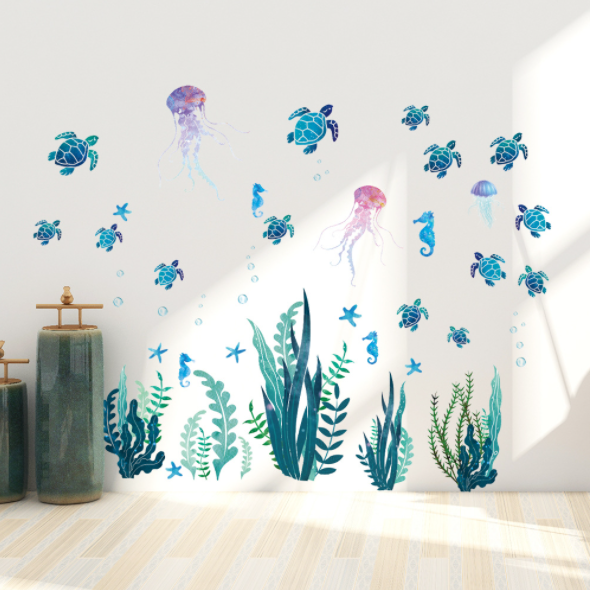 Decal trang trí tường - Rùa xanh , Bạch Tuộc , Và Cá