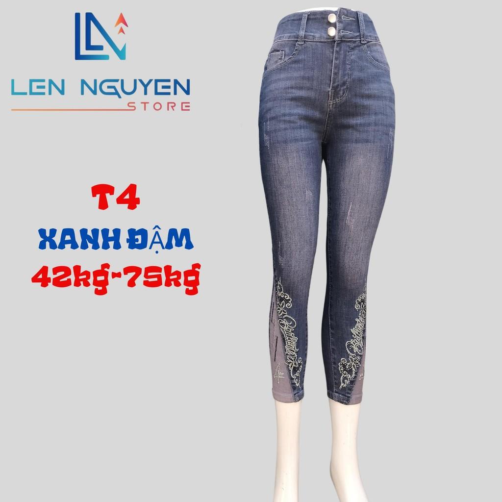 T4_Quần jean nữ, 9 tất, lưng cao, quần bò nữ dáng ôm, quần rin nữ có big size, cho 42kg đến 75kg,LEN NGUYEN STORE - Xanh Đậm