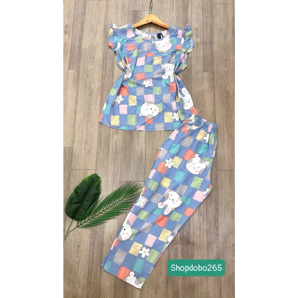 Đồ bộ nữ,đồ ngủ mặc nhà lửng 9 tấc tay cánh tiên vải lanh BL 52 họa tiết dễ thương size 51-70kg