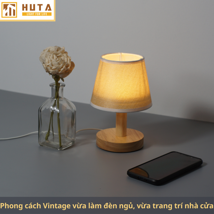 Đèn Ngủ Để Bàn Gỗ HUTA G9 Mini Phong Cách Vintage, Đầu Cắm USB, Decor Trang Trí Phòng Ngủ, Đầu Giường, Dải Led Ánh Sáng Vàng