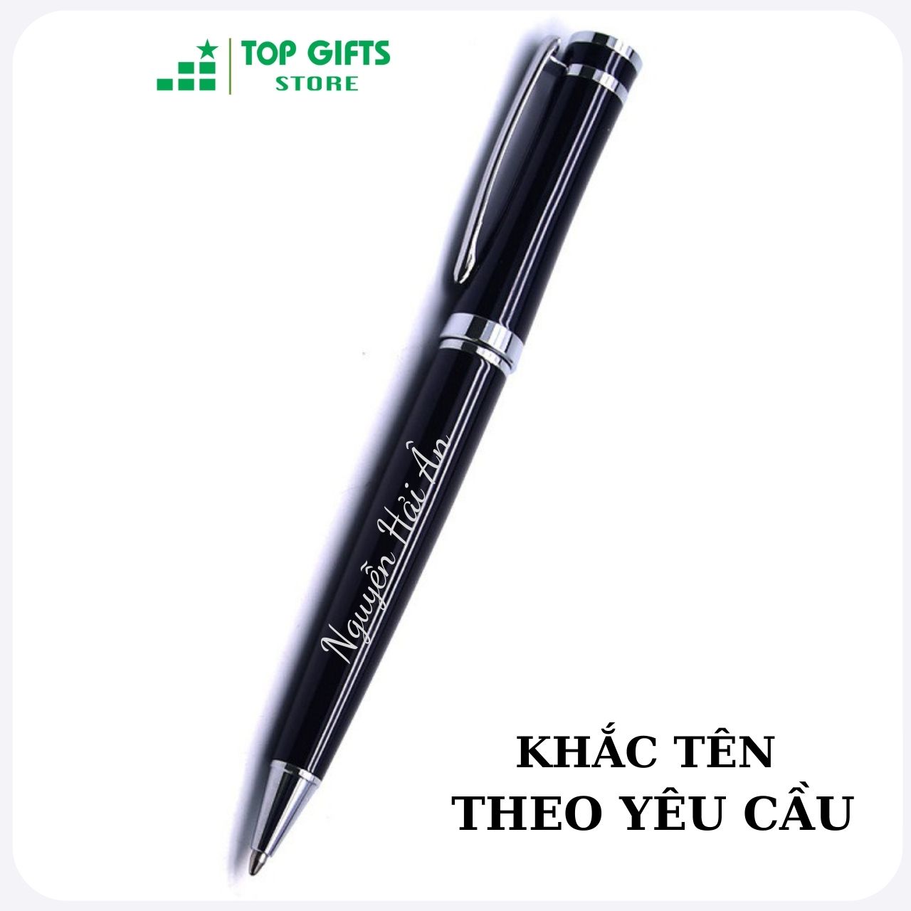 Bút Ký Khắc Tên ALAN xoay mở ngòi 0.7mm Đen viền bạc ALX025| Miễn phí khắc tên + Ruột bút