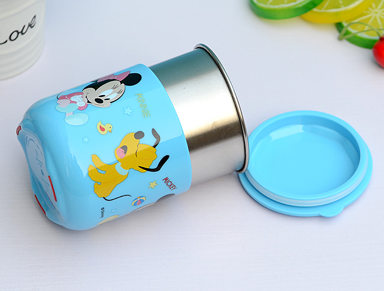 Ly cốc giữ nhiệt Disney in hình chuột Mickey Minnie Mouse màu xanh có nắp và quai cầm cho bé - 260ml