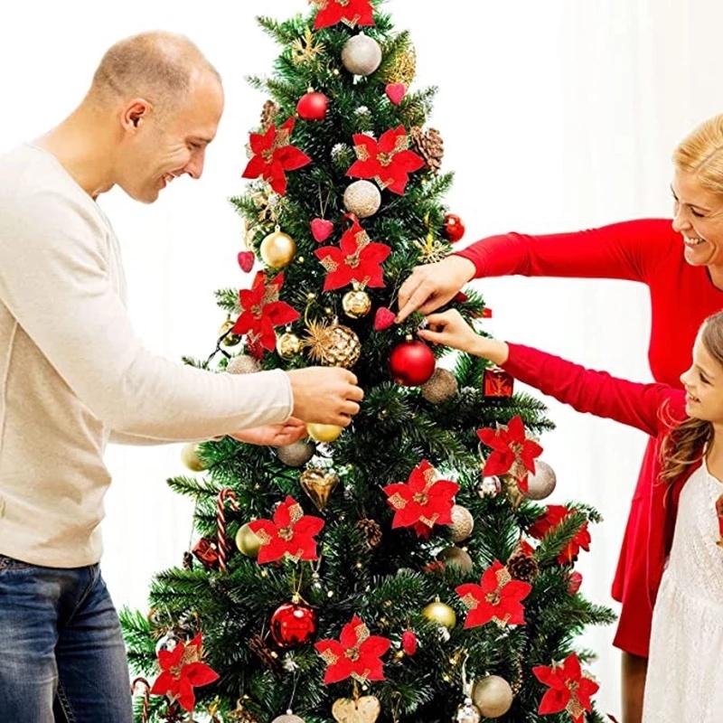 Set 5 bông hoa nhân tạo trang trí cây thông giáng sinh