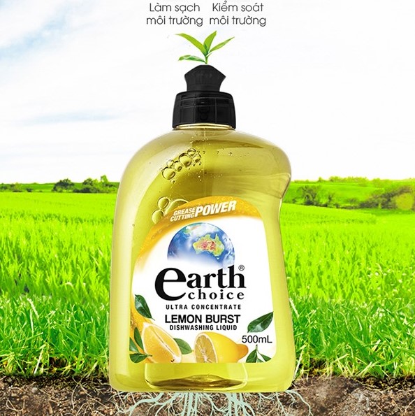 Nước rửa chén đậm đặc Earth Choice gốc thực vật hương chanh vàng kháng khuẩn 500ml