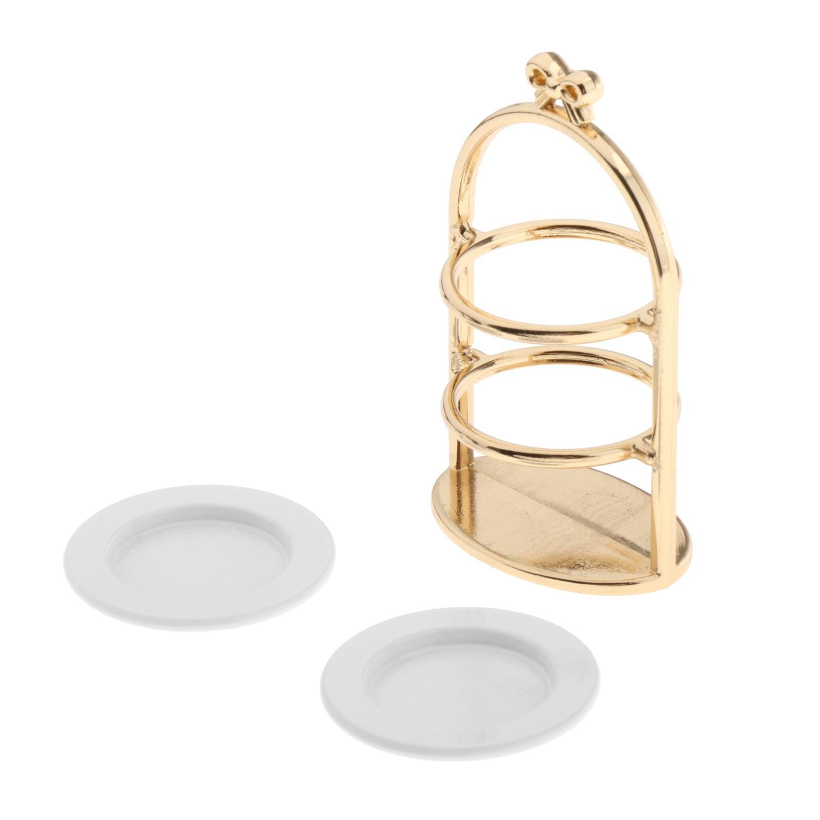 1:12 Dollhouse Miniature Gold 3-Tier Dessert Cake Bread Rack Stand Tray