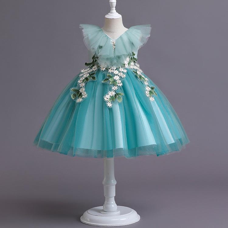 Đầm công chúa cho bé gái màu trắng xanh múa hóa trang dự tiệc đẹp từ 12-35kg hàng Quảng Châu cao cấp