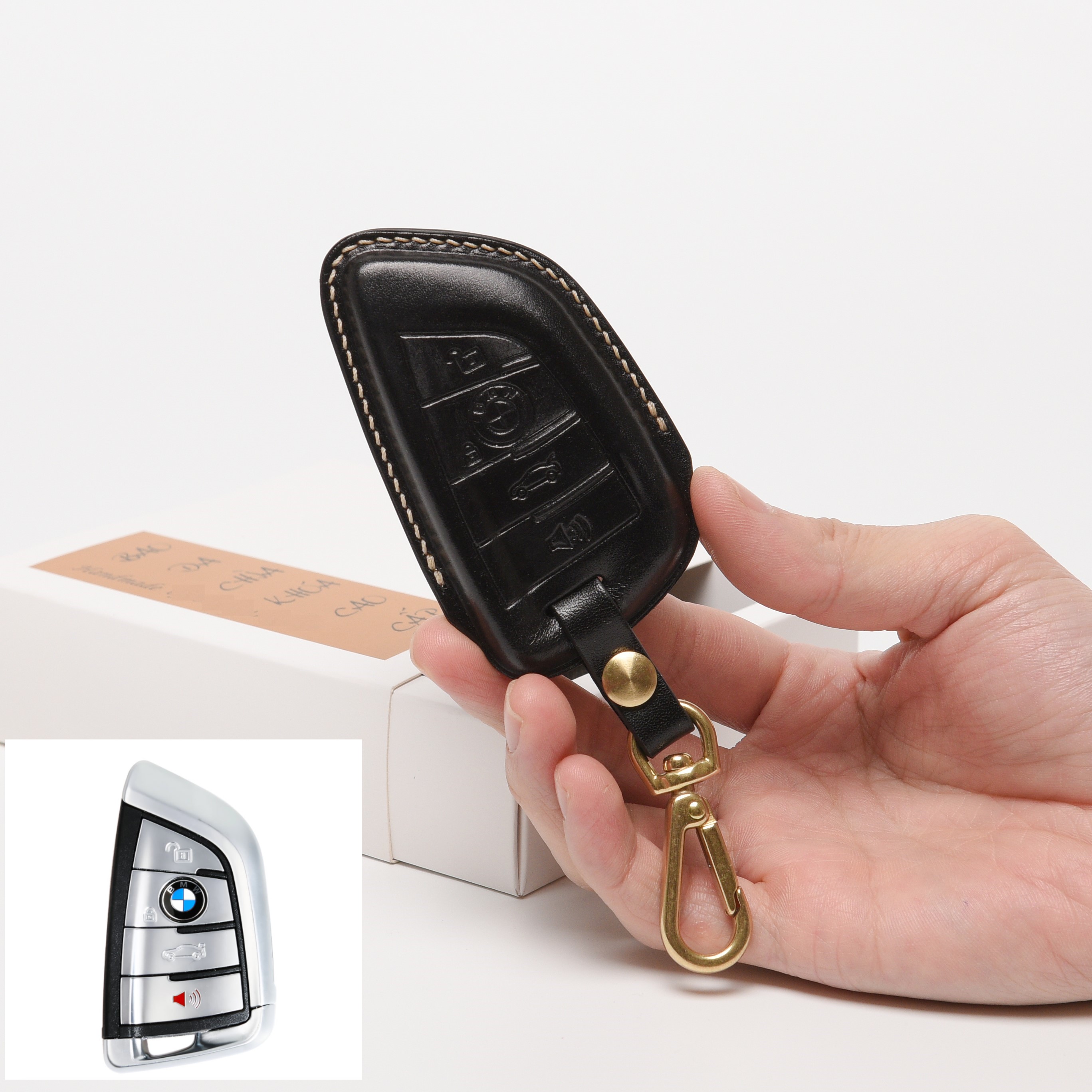 Ốp chìa khóa BMW X1 X3 X5 2014-2018 - da Veg Ý cao cấp handmade