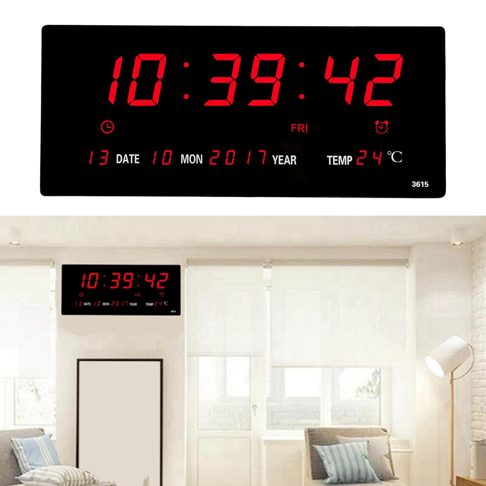 Digital Clock, Large LED Word Display Digital Wall Clock, 12/14H Digital Alarm Clock with Day and Date,Indoor Temperature,Snooze,12/24Hfor Home,Office