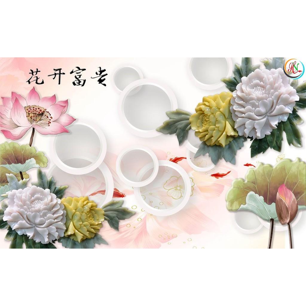 Tranh dán tường HOA 3D - vải lụa phủ kim sa