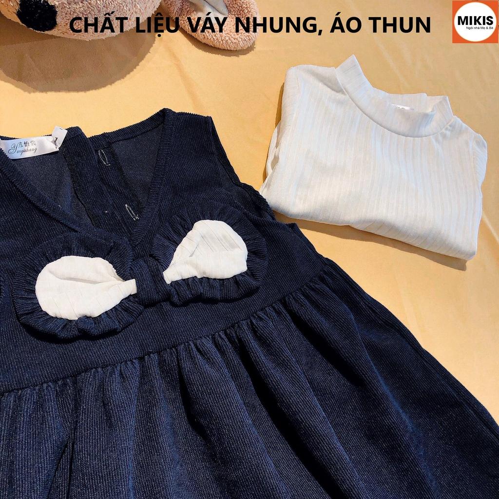 Bộ Váy Áo Yếm Nhung (Áo thun trắng, váy nhung)