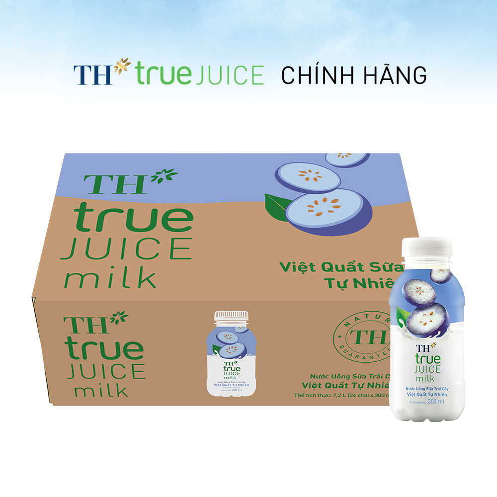 Thùng 24 chai nước uống sữa trái cây việt quất tự nhiên TH True Juice Milk 300ml