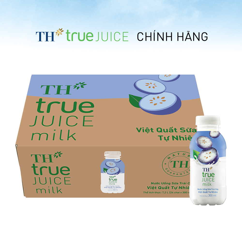 Thùng 24 chai nước uống sữa trái cây việt quất tự nhiên TH True Juice Milk 300ml (300ml x 24)