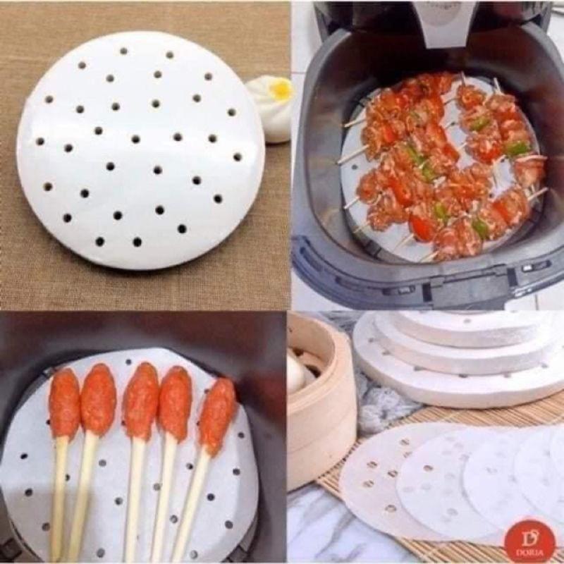 Set 100 tờ giấy nến đục lỗ - nướng bánh, nồi chiên không đầu, hấp bánh