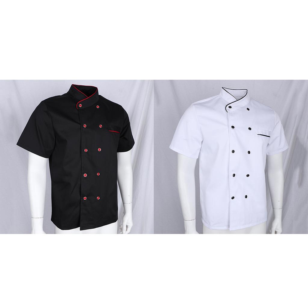 Unisex Short Sleeve Chef Jacket Kitchen Cook Coat Uniforms M Black