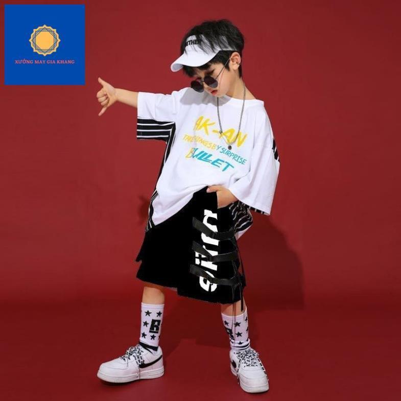 MS: 210578 - Đồ bộ bé trai, bé gái, kiểu dáng HipHop cá tính, sành điệu, thun cotton ngắn tay - GiaKhang (Màu đen)