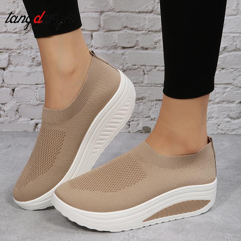 Nền Tảng Nêm Giày Nữ Cỡ Giày Thể Thao Nữ Slip On Lưới Tập Thể Dục Nữ Giày Chạy Bộ Color: black Shoe Size: 10