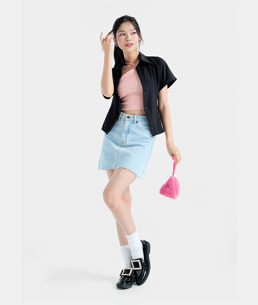 Áo Sơ Mi Nữ Thời Trang HNOSS Tay Ngắn Ben Eo HNASM021