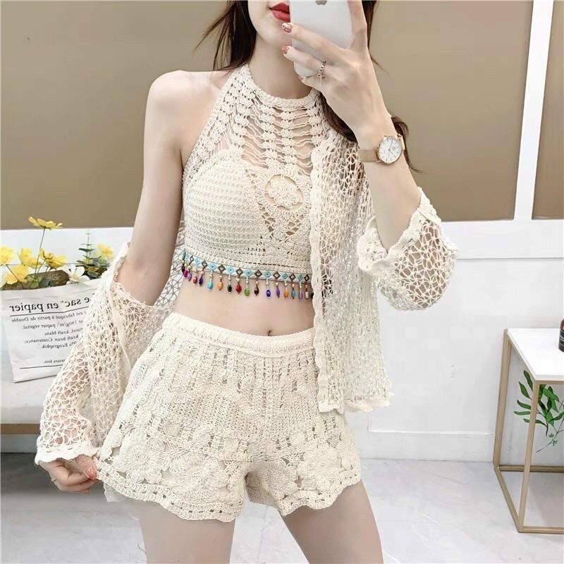 Bộ đồ bơi bikini️Set ren đi biển 3 món sang chảnh