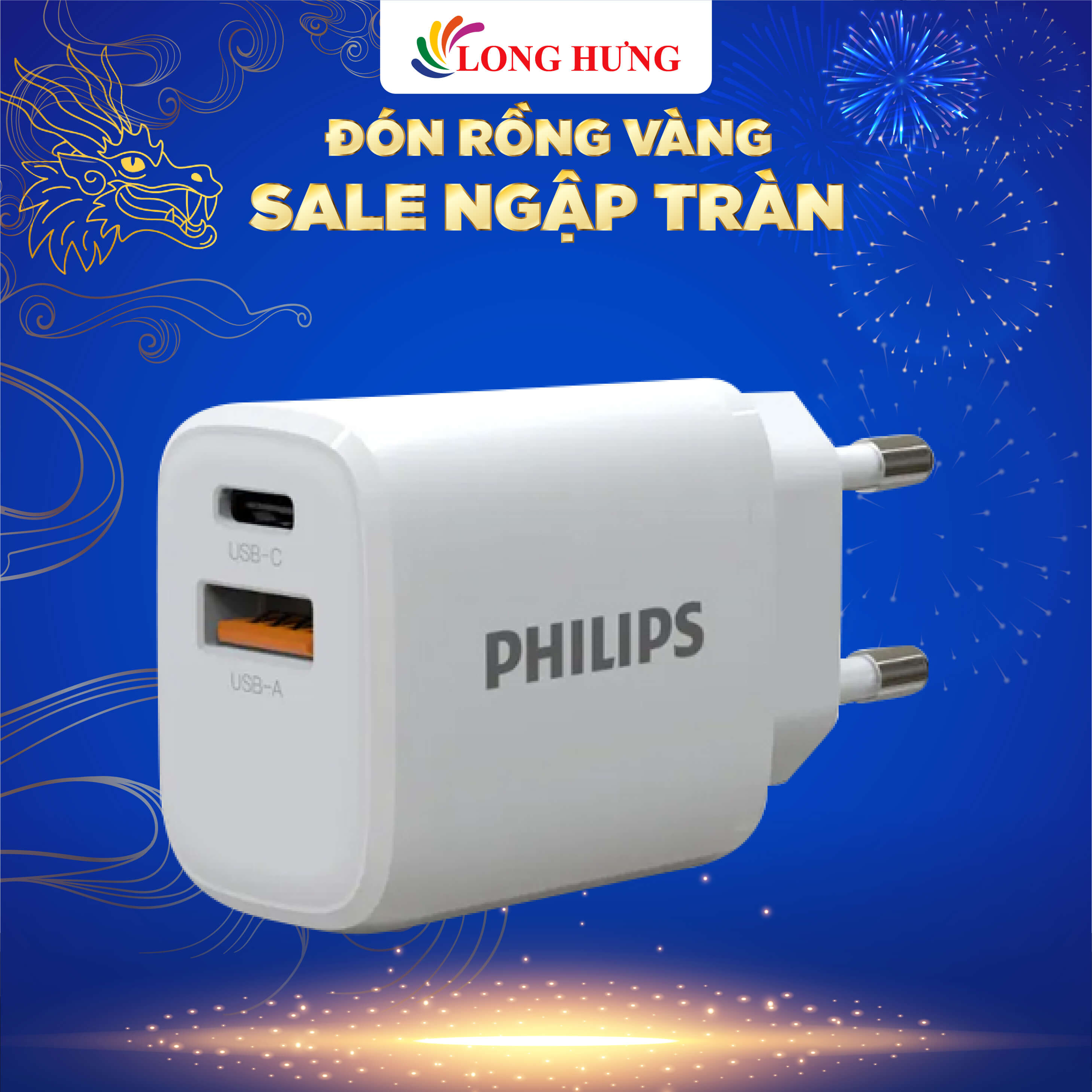 Cốc sạc Philips 1USB 1Type-C 25W PD/QC3.0 DLP4327 - Hàng chính hãng