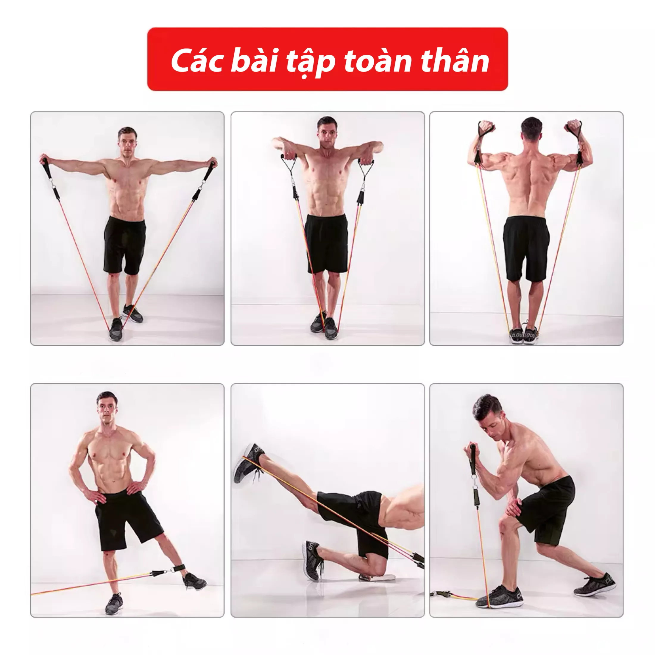 Bộ 5 Dây Tập Gym Ngũ Sắc, Kháng Lực Cao, Tặng Kèm Túi Đựng Chống Nước