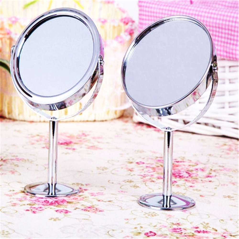 Gương Trang Điểm Để Bàn Inox 2 Mặt Xoay 360 Độ Sang Trọng Tuyệt Đẹp, 1 Mặt Phóng To 3 Lần Rõ Nét