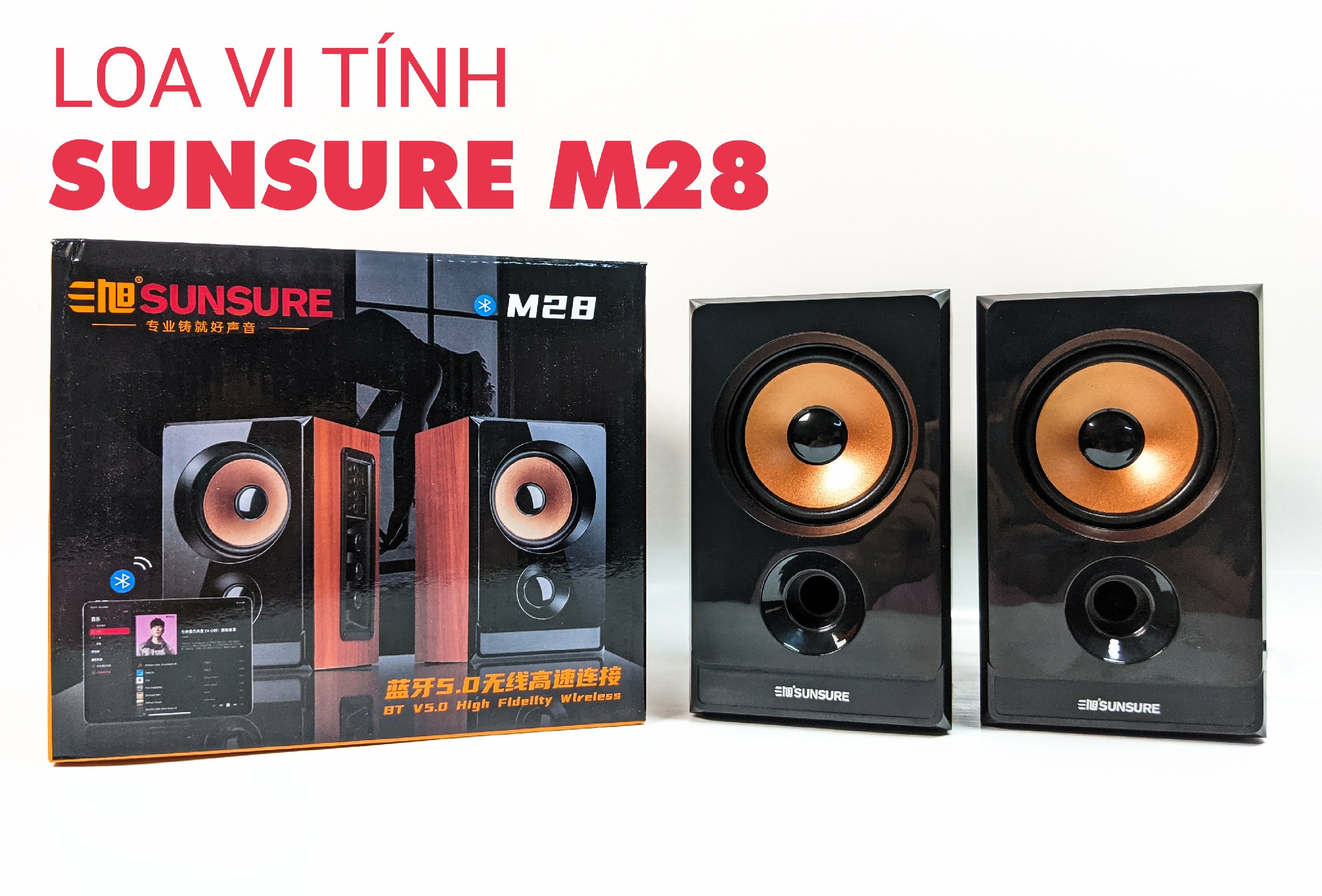 Loa vi tính Sunsure M28 - loa vi tính 2.0 âm thanh stereo rạp hát - Kết nối Bluetooth, AV, USB, SD card - Vỏ gỗ cho âm thanh trầm ấm - Hàng nhập khẩu