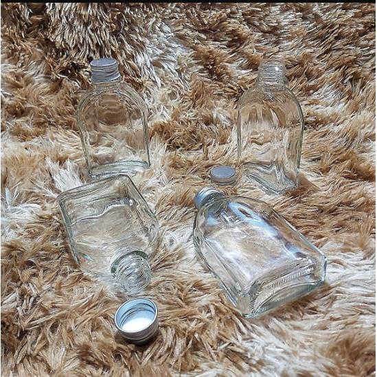 Chai thủy tinh nhỏ 100ML cao cấp VUÔNG Vát Vai kiểu DẸT – nắp nhôm - Vỏ Chai mini trong suốt