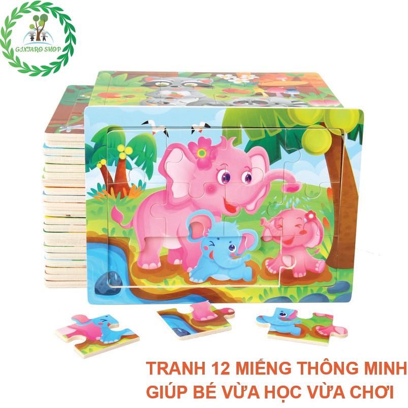 Đồ chơi xếp hình chất lượng cao puzzle , Bộ xếp hình bằng gỗ 12 miếng đa dạng hình ảnh GINTARO SHOP