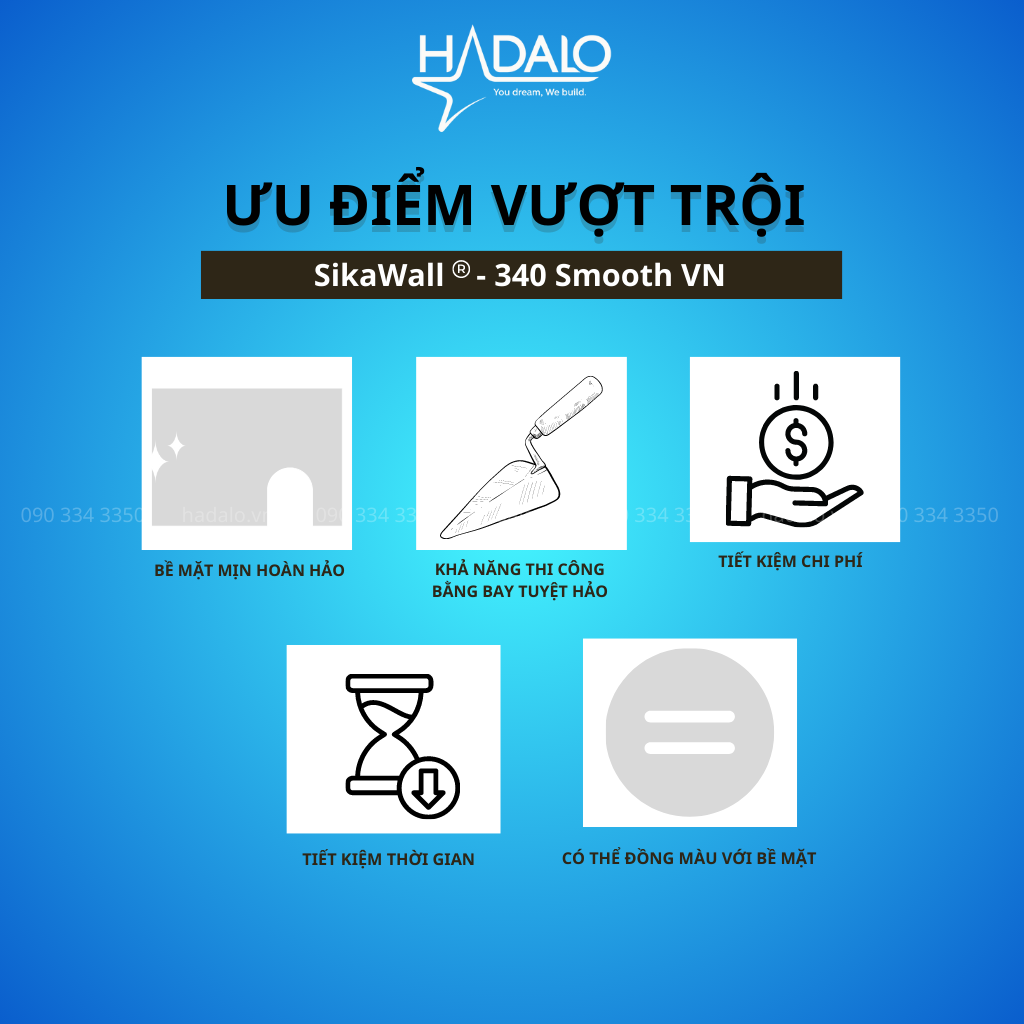Bột trét tường SikaWall 340 Smotth VN – Keo bả cho tường và trần, sử dụng được trong nhà/ngoài trời