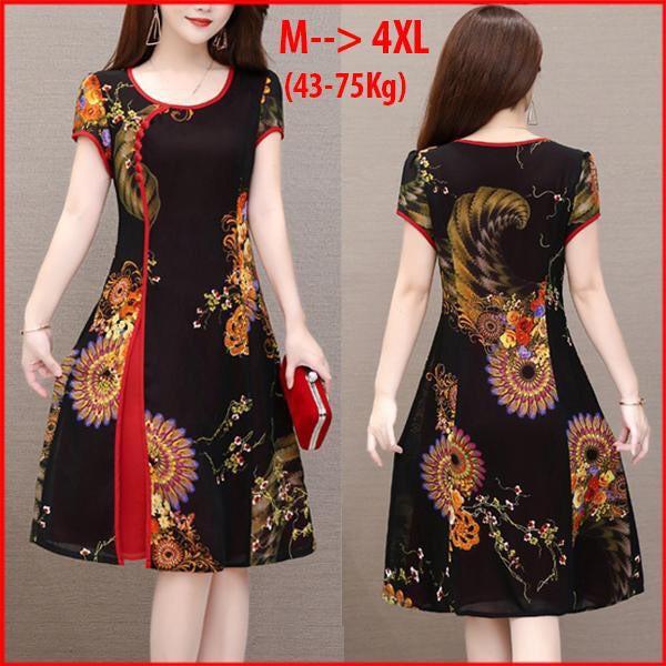 ️Có Big Size️Đầm Dự Tiệc Trung Niên Phối Họa Tiết Hoa Dáng Suông Sang Trọng Size S -&gt; 4XL