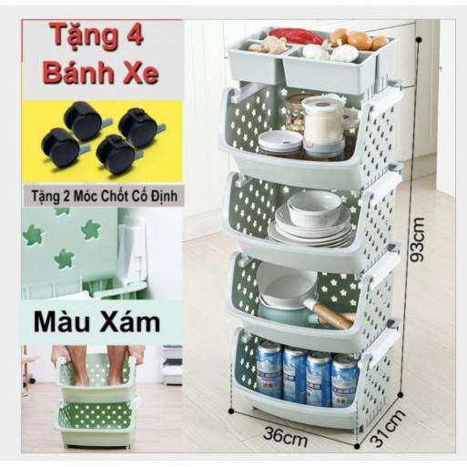 Kệ Đa Năng Thông Minh Có Bánh Xe (Xám)