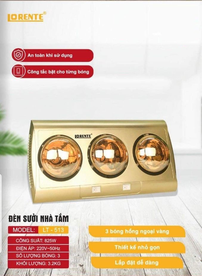 Đèn Sưởi Phòng Nhà Tắm Lorente LT-513 (3 Bóng) - Hàng Chính Hãng