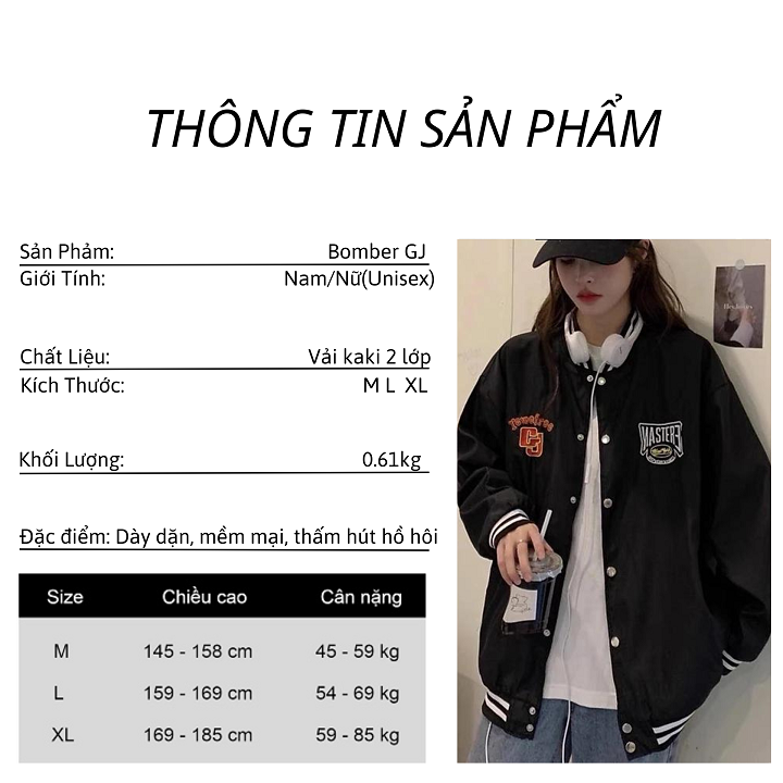 Áo khoác Bombor GJ , Varsity Jacket nam nữ form rộng chất kaki 2 lớp , Áo bóng chày local brand unisex - Gin Store