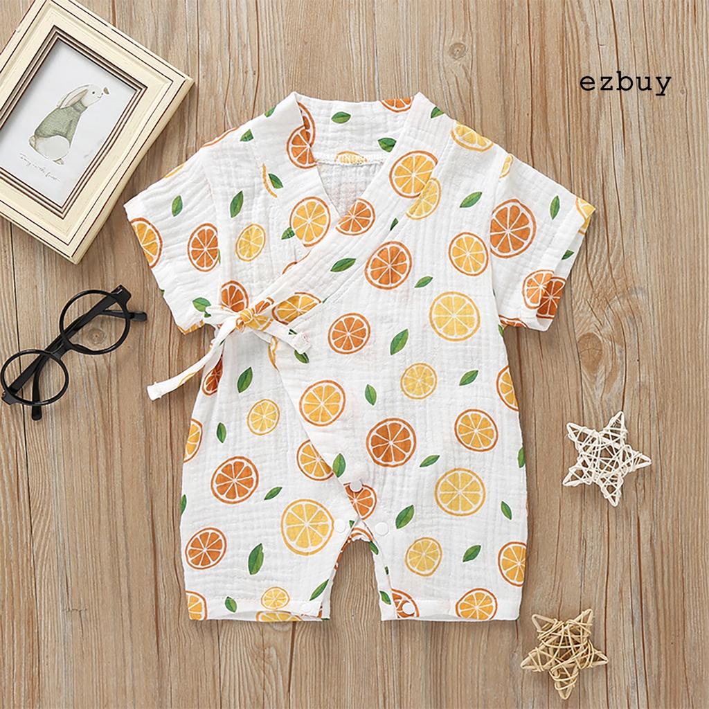 Bộ áo liền quần tay ngắn cổ chữ V chất liệu cotton thoáng khí thời trang cho bé sơ sinh