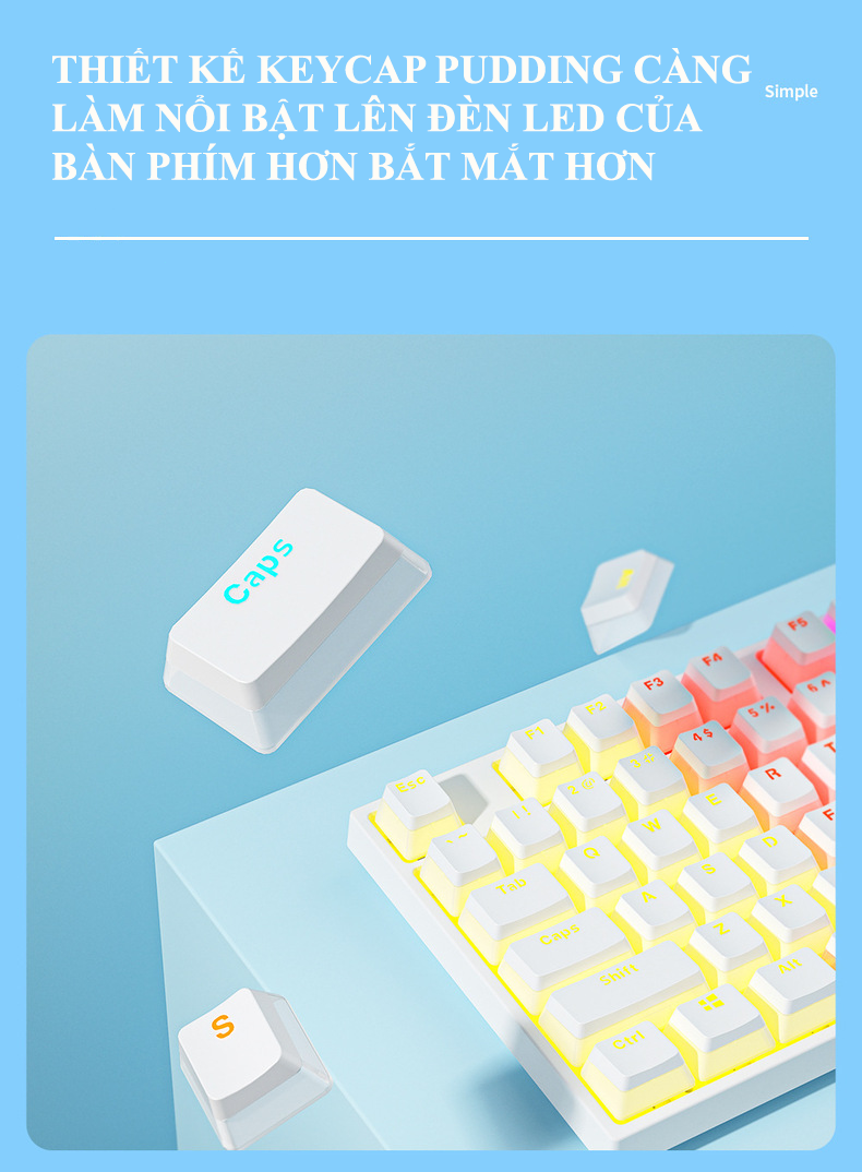 Bàn phím cơ ZIFRIEND KA802 sử dụng Blue Switch thiết kế mini nhỏ gọn chỉ 87 phím với keycap pudding xuyên led cực đẹp - Hàng Chính Hãng