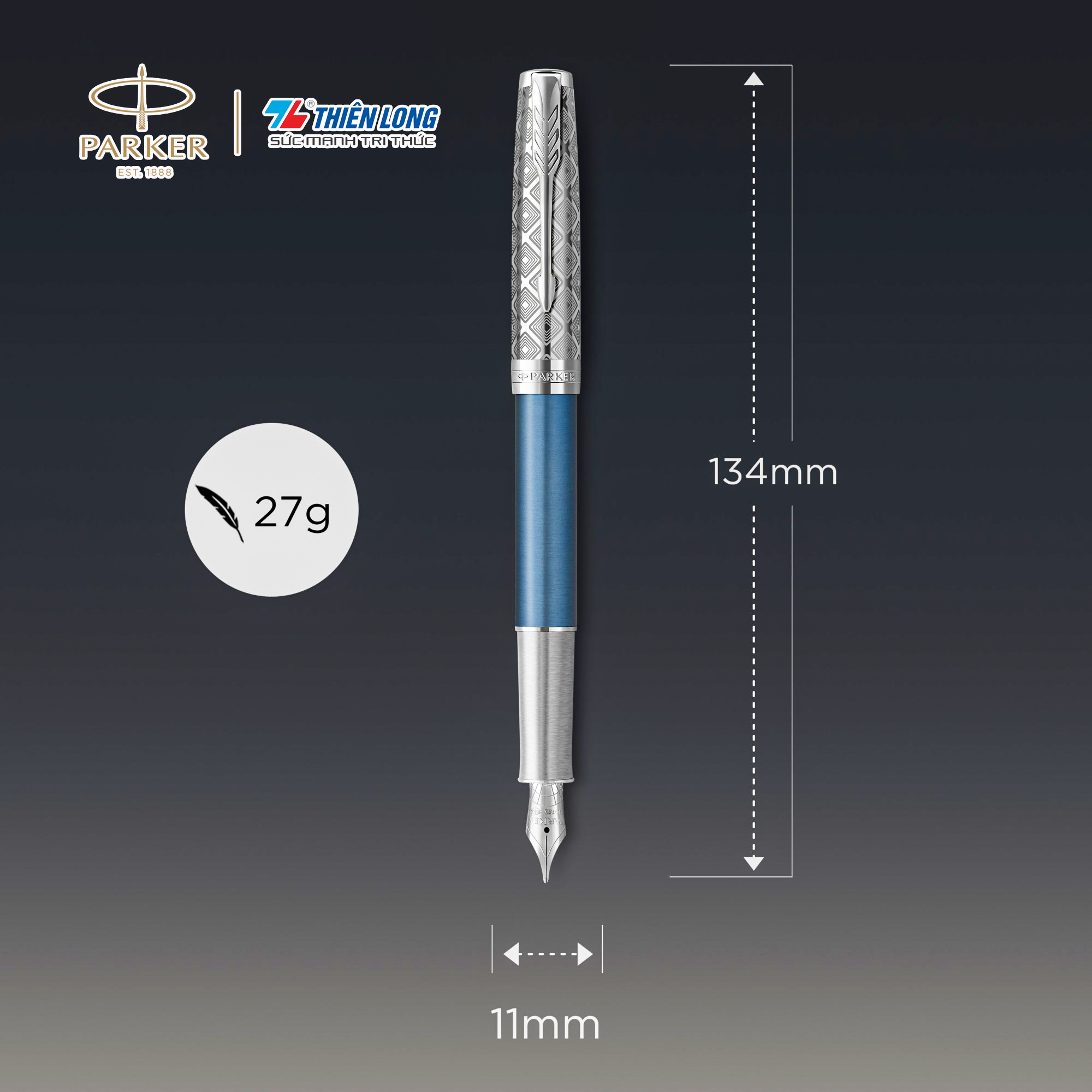 Bút máy cao cấp Parker SON Metal Blue CT 18k GB-2119743 - Mạ vàng 18K