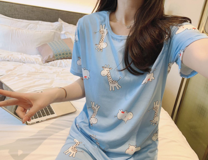 Bộ đồ mặc nhà nữ mùa hè ngắn tay cotton họa tiết dễ thương - AG96