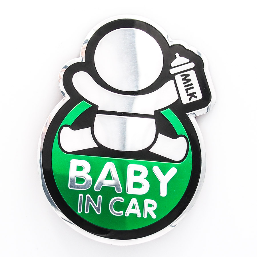 Sticker hình dán metal Baby in car - Màu xanh lá