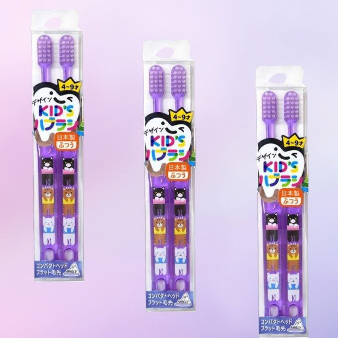 Set 2 Cây Bàn Chải Đánh Răng Cho Bé 04~09 Tuổi DKH – 286NP Màu Tím Mèo Con