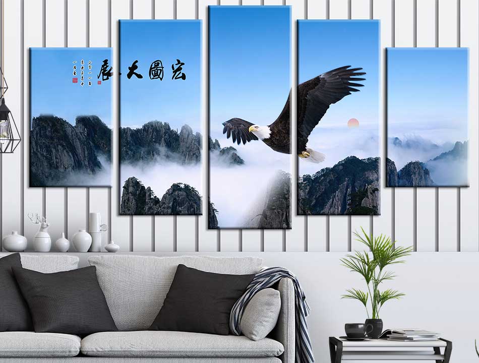 Bộ 5 tranh canvas treo tường phong thủy Đại Bàng tung cánh - B5T039